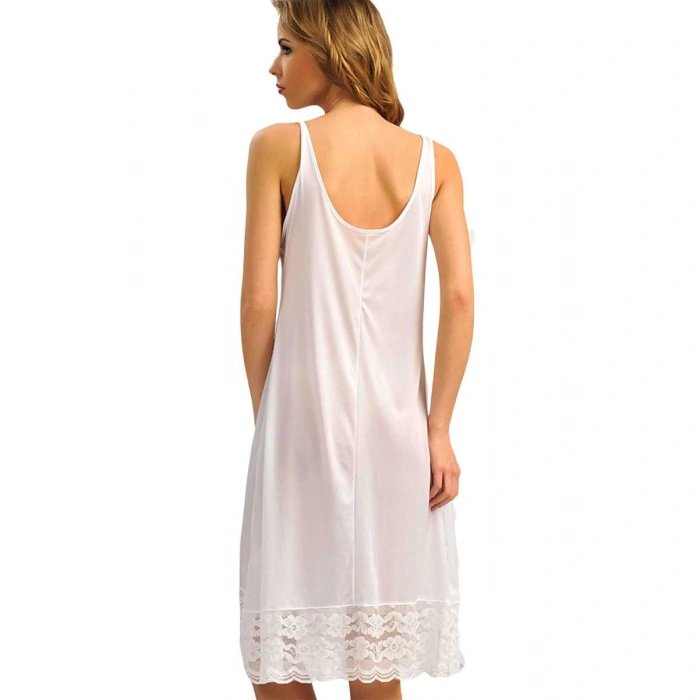 Kadın Polyamid Kumaşlı Dantelli Geniş Askılı Diz Altı Kombinezon