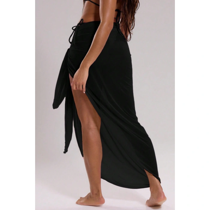 Kadın Siyah Bodrum Stili Bağlama Detaylı 150x75 Pareo