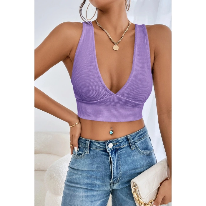 Kadın Siyah Çapraz Sırt Detaylı Şık Crop Top Büstiyer