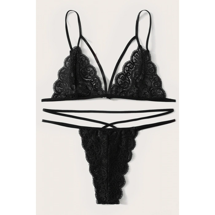 Kadın Siyah Dantel Sütyen Külot Takımı