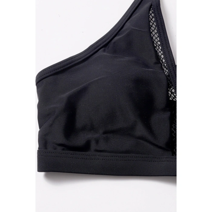 Kadın Siyah File Detaylı Özel Bikini Takımı