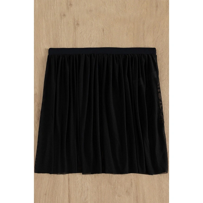 Kadın Siyah Tül Beli Lastikli Etek Görünümlü Pareo