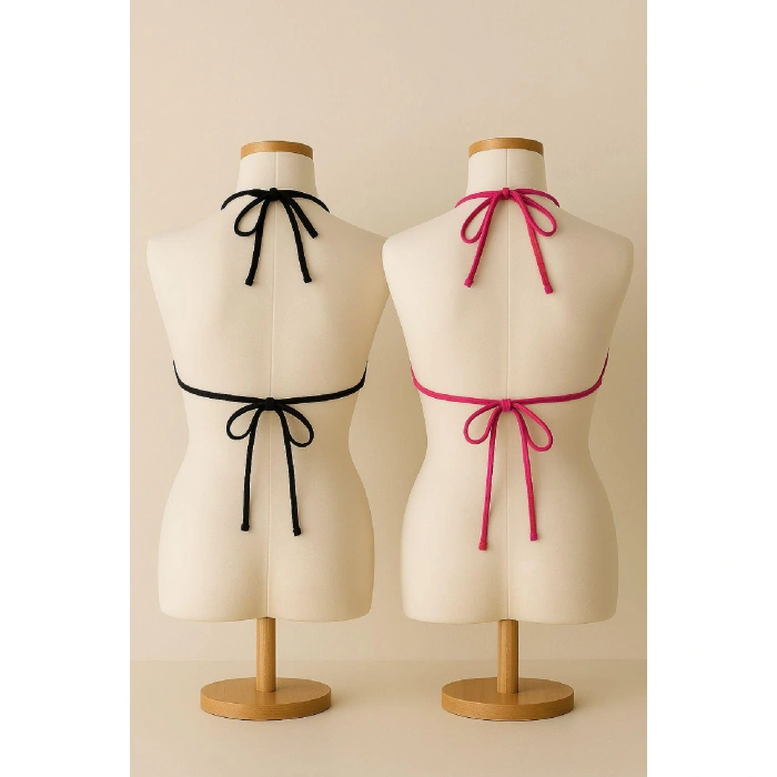 Kadın Siyah Ve Fuşya Minimal Kesim Üçgen Bikini Üstü