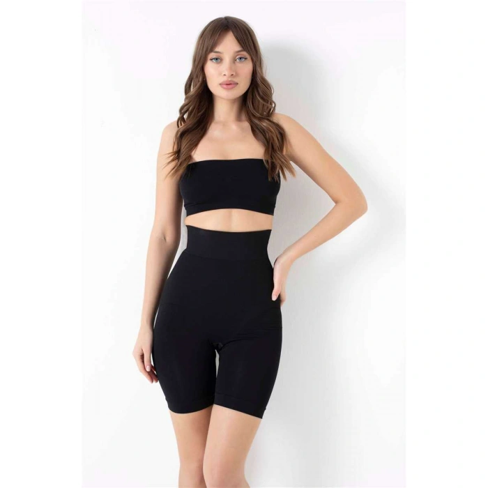Kadın Toparlayıcı Bel Ve Bacak İnceltici Dikişsiz Yüksek Bel Kısa Paça Şort Korse (s)