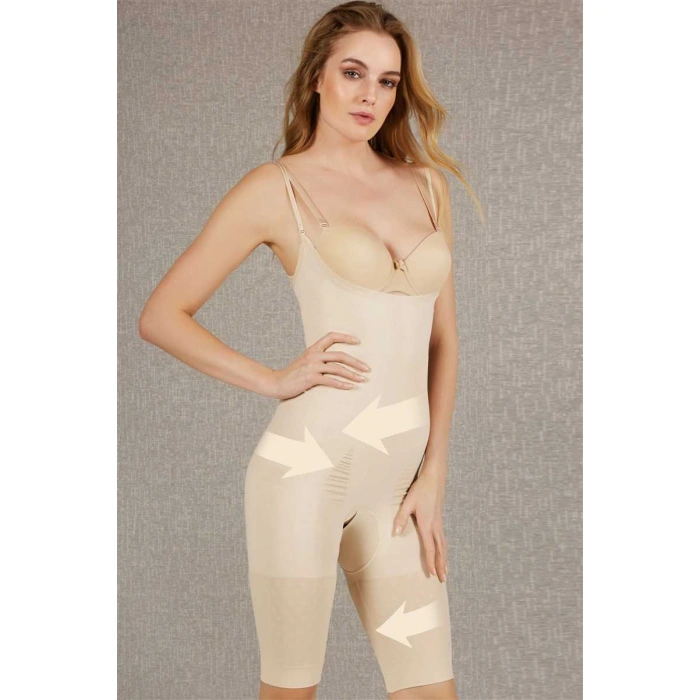 Kadın Toparlayıcı Vücut İnceltici Dikişsiz Uzun Paça Altı Açık Badi Korse