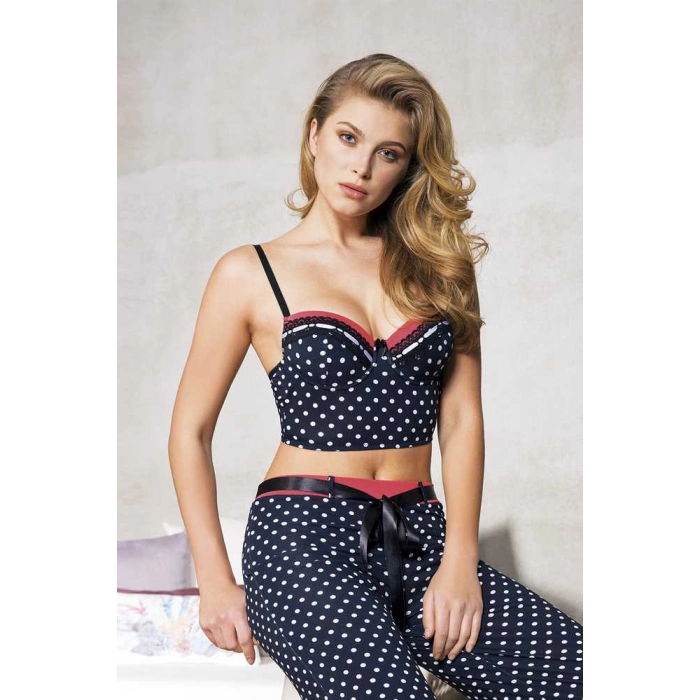 Kadın Viskon Balenli Destekli Dolgulu Puantiyeli Büstiyer Ve Pantolon Pijama Takım