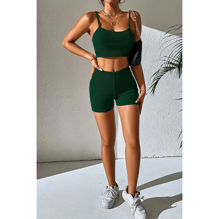 Kadın Yeşil Şortlu Kaşkorse Gecelik Takım