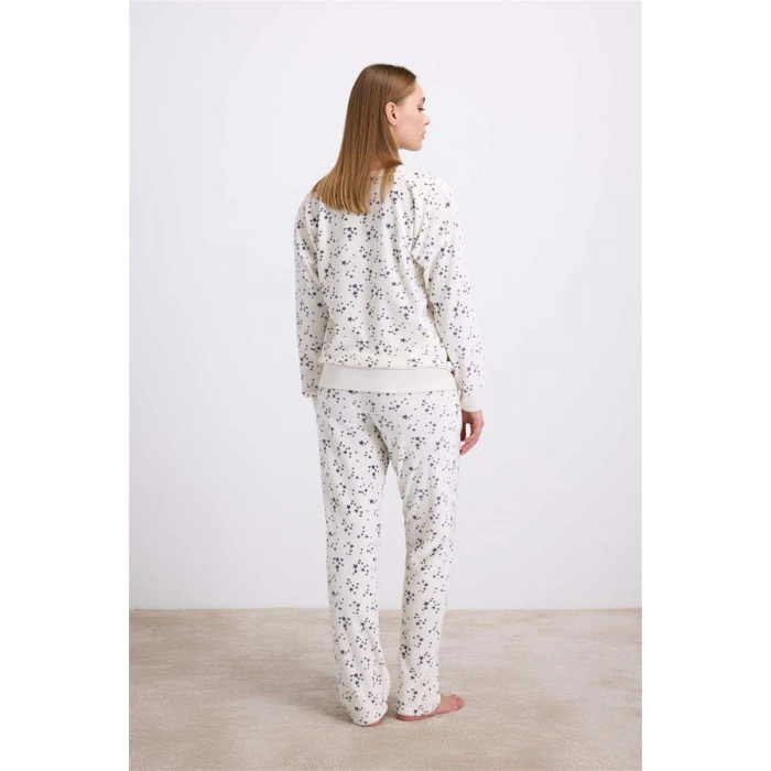 Kadın Yıldız Desenli Tencel Pamuklu Sweatshirt Ve Pantolon Takımı