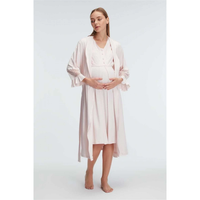 Kalın Askılı V Yaka Kadın Viskon Düz Yazlık Örme Normal Bel Hamile Gecelik Sabahlık