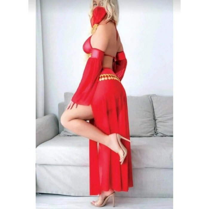 Kırmızı Peçeli Dansöz Kıyefeti