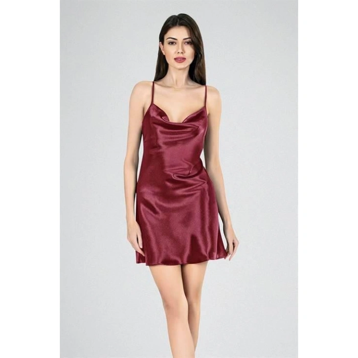 Kısa Gecelik Degaje Bordo 7740