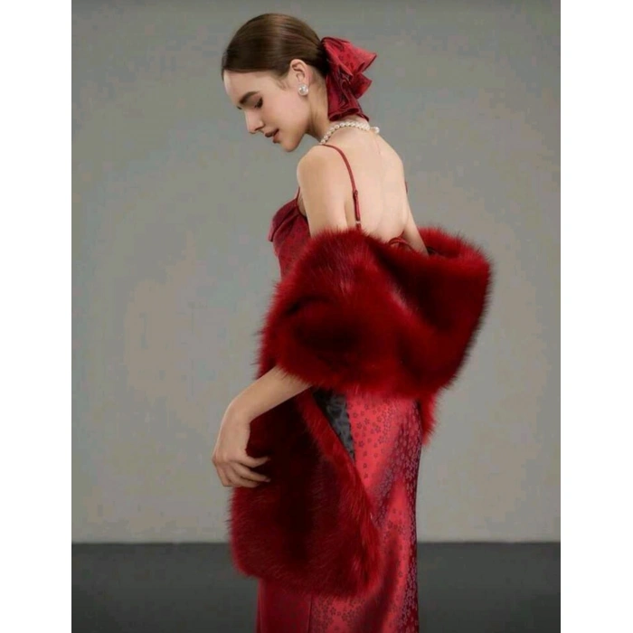 Kürk Orijinal Kırmızı Seksi Omuzluk Şık Kürk