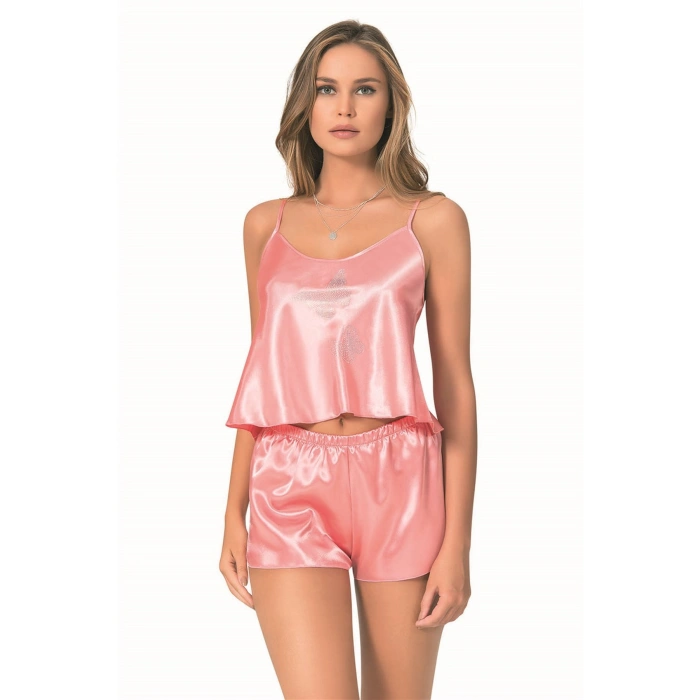 Mercan Saten Babydoll Şort Takımı