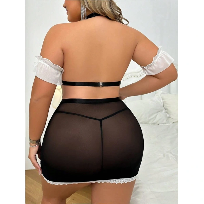 Özel Tasarım Büyük Beden Dantelli Fantezi Hizmetçi Kostümü