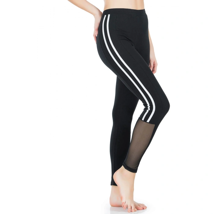 Şeritli Transparan Detaylı Kadın Tayt 0602