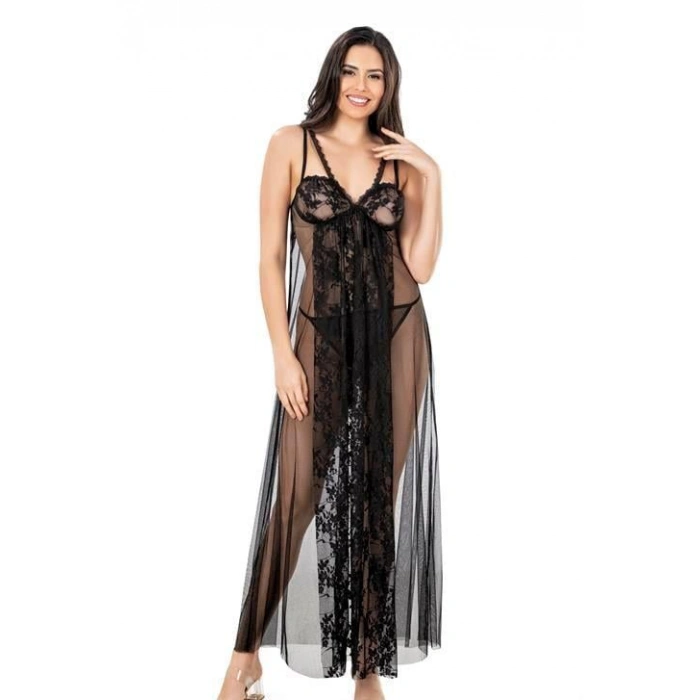 Siyah Kısa Tül Gecelik