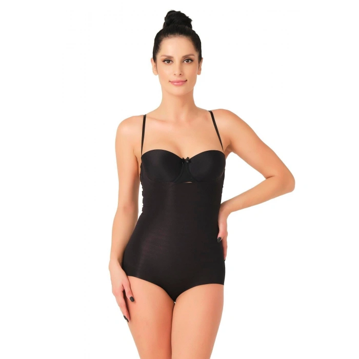 Siyah Mı Emay 2723 Lazer Kesim Göğsü Açık Slip Korse