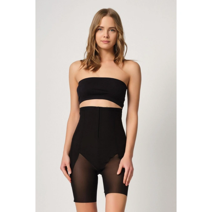 Siyah Mı Emay 2928 Ön Agraflı Tül Paçalı Lazer Korse