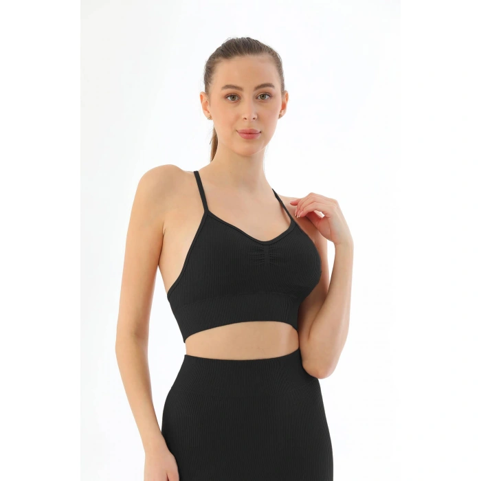 Siyah Mı Emay 3921 Soft Seamless Ripli Tayt Yoga Takımı