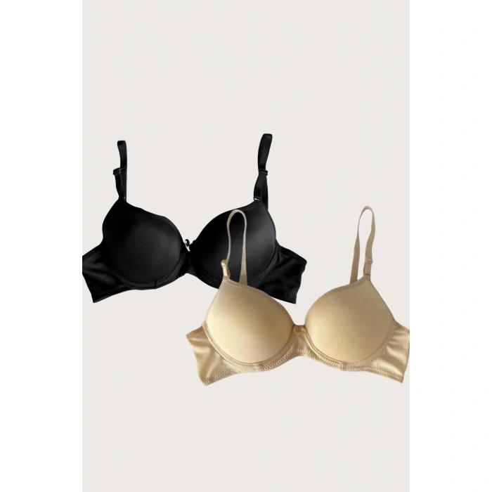Ten-siyah 2li Mikro Kumaş İçi Boş Balenli Günlük Desteksiz Sütyen