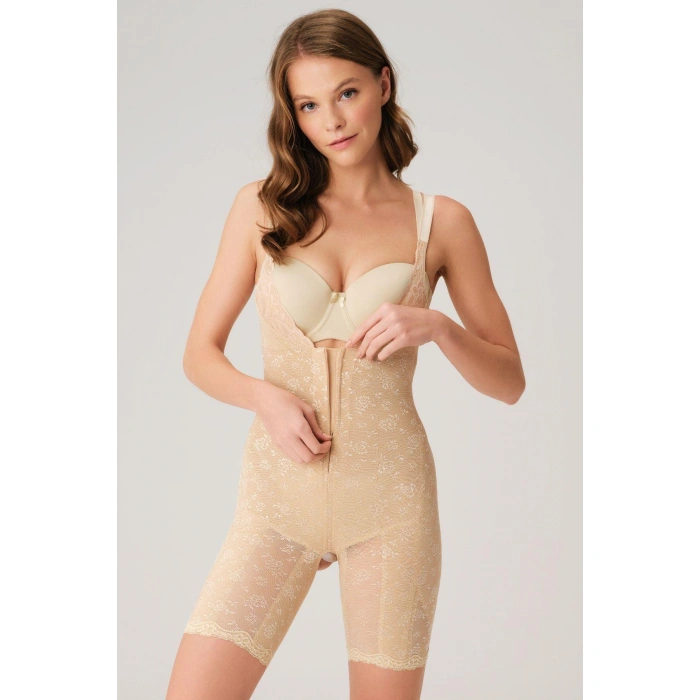 Toparlayıcı Vücut İnceltici Dikişli Fermuarlı Uzun Paca Altı Açık Sıkı Badi Korse