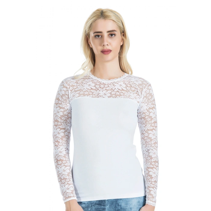 Uzun Kol Dantelli Kadın Tişört 243