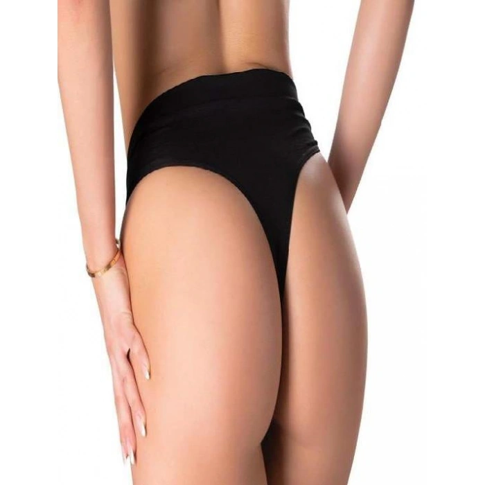 V Metal Aksesuarlı Fantezi Siyah String Tanga