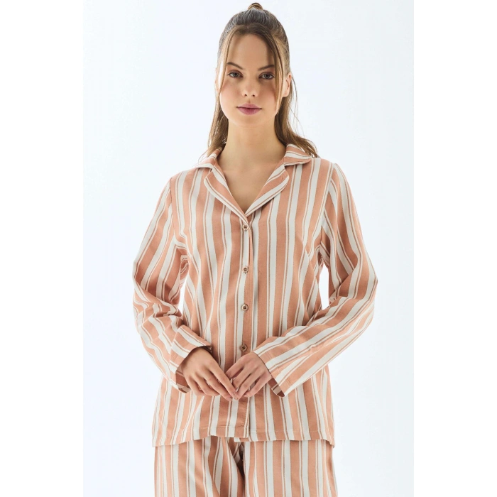 Viscose Çizgili Gömlek Pantolon Pijama Takımı