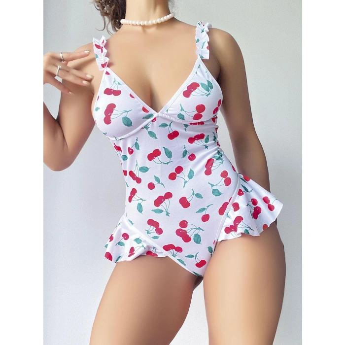 Vişne Desenli Fantezi Body