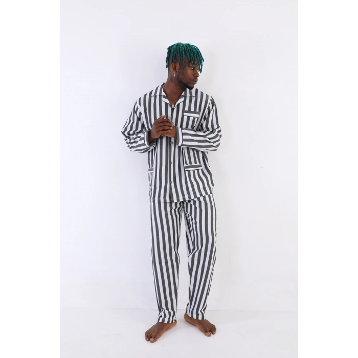 4007 Uzun Kol Çizgili Gaffur Erkek Pijama Takım