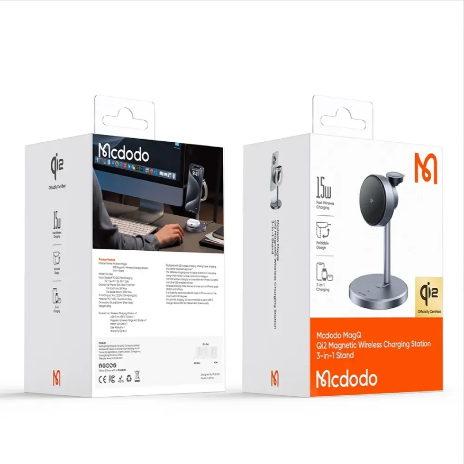 Mcdodo CH-2462 15W MagQ Qi2 3ü 1 arada Kablosuz şarj standı-Siyah