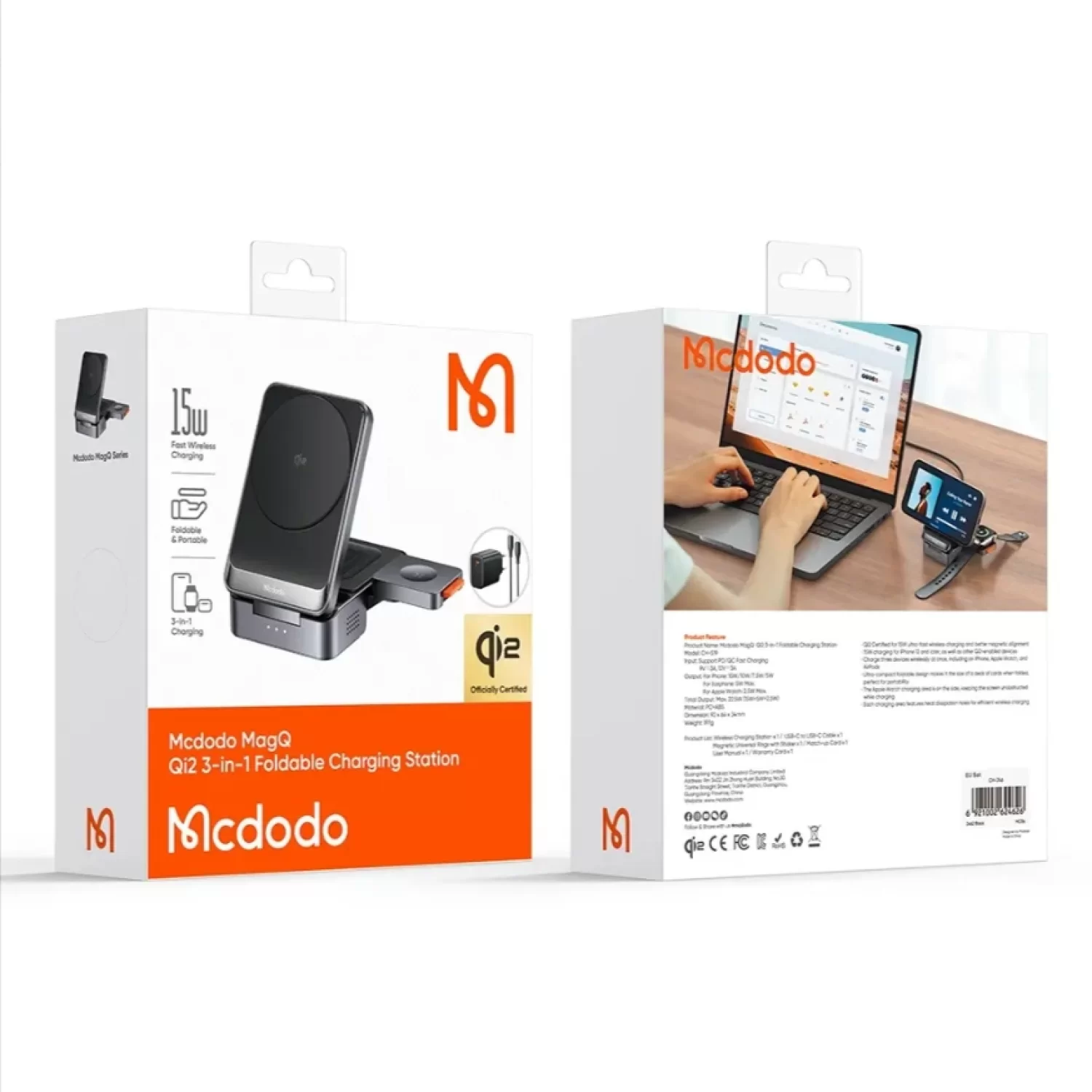Mcdodo CH-5192 15W MagQ Qi2 3ü 1 arada Katlanabilir Masaüstü Kablosuz Şarj Cihazı