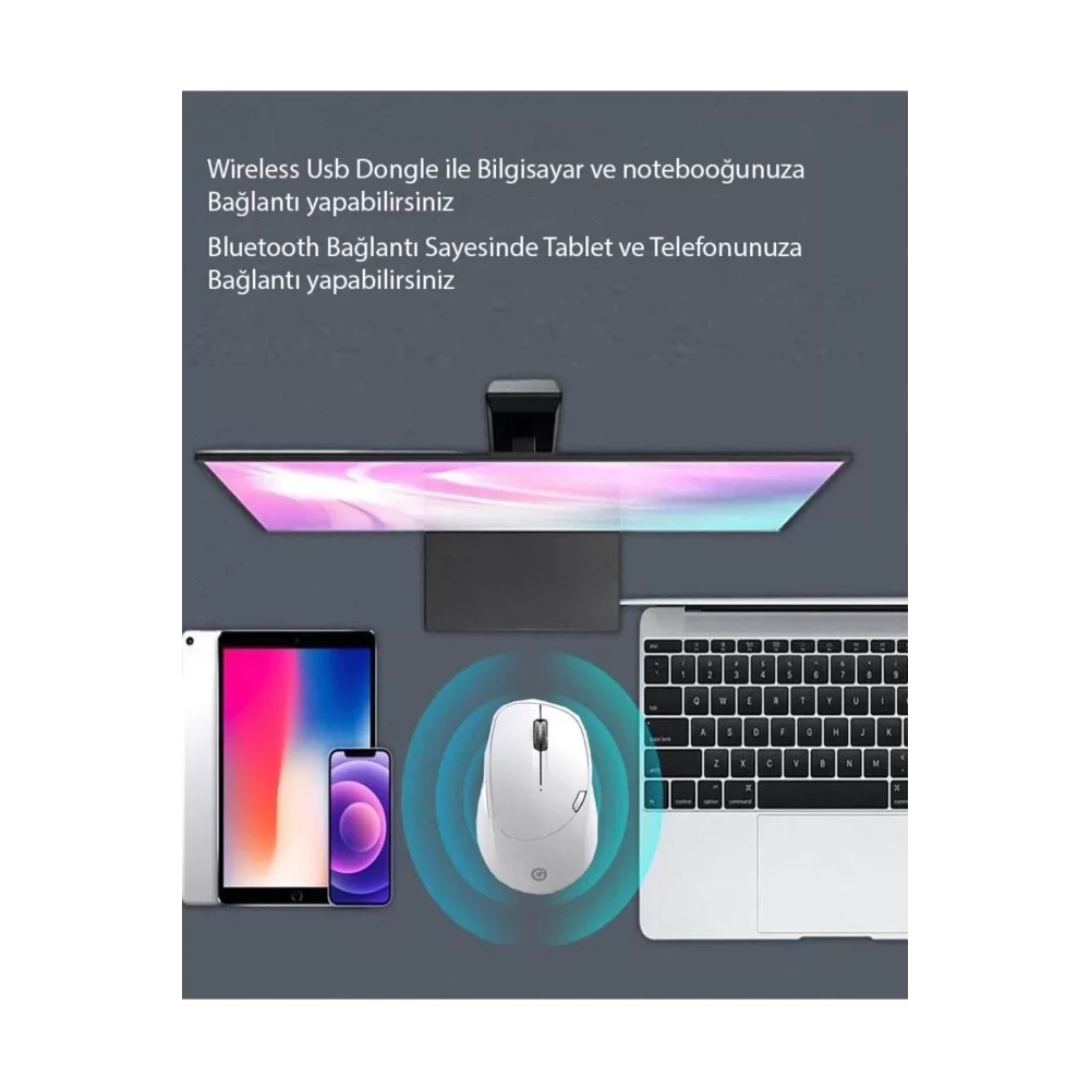 Asus Ms012 2,4gh Wireless Bluetooth Kablosuz Mouse Beyaz Apple Macbook Uyumlu