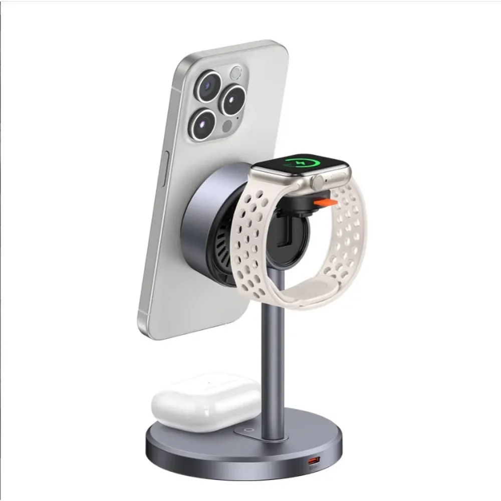 Mcdodo CH-2462 15W MagQ Qi2 3ü 1 arada Kablosuz şarj standı-Siyah