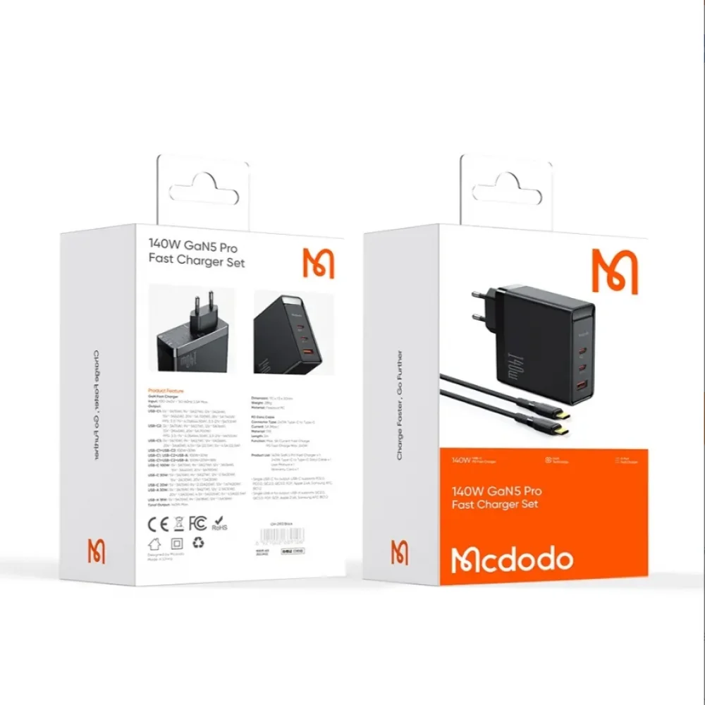 Mcdodo CH-2913 140W GaN 5 Pro Şarj Adaptörü + Type-C To Type-C Şarj Kablosu