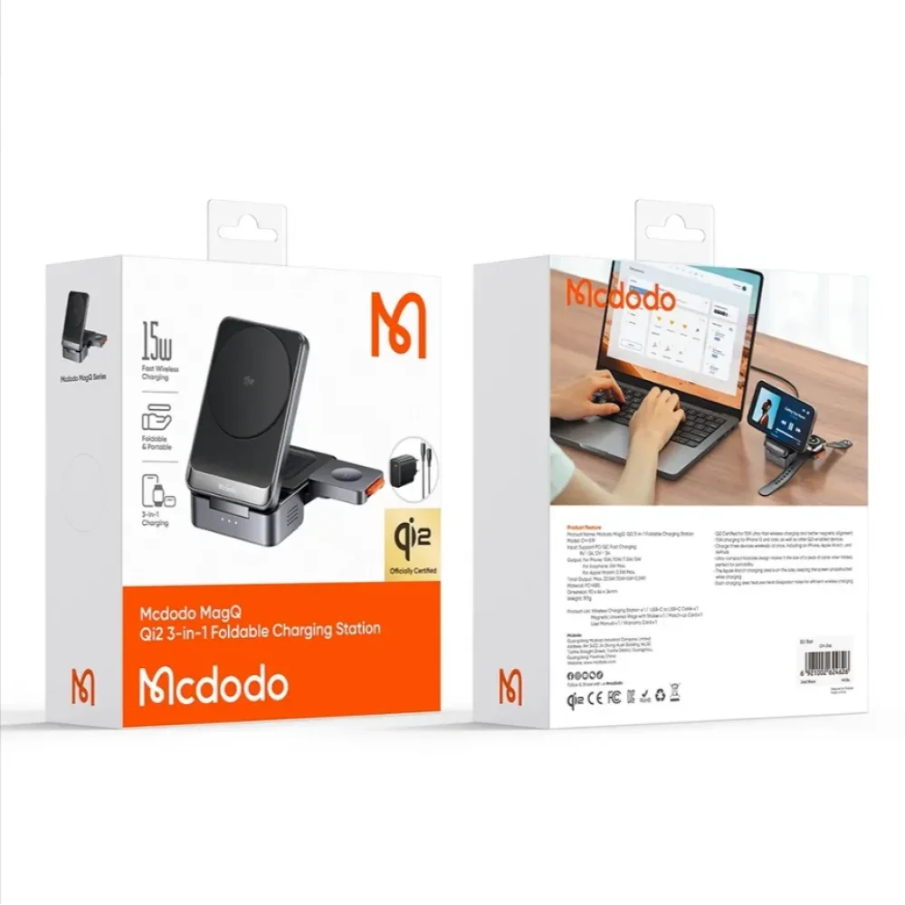 Mcdodo CH-5192 15W MagQ Qi2 3ü 1 arada Katlanabilir Masaüstü Kablosuz Şarj Cihazı