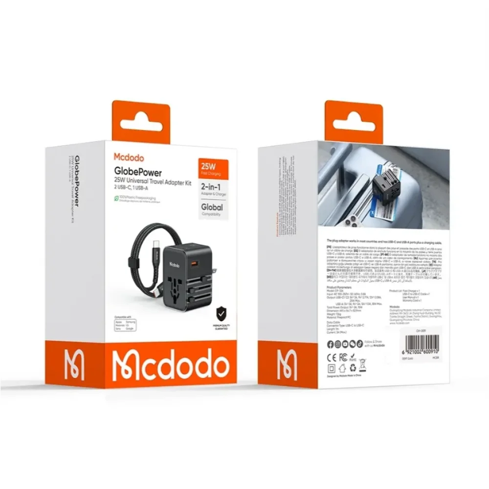 Mcdodo CP-3260 25W Evrensel Seyahat Adaptör Type-C To Type-C kablo dahili