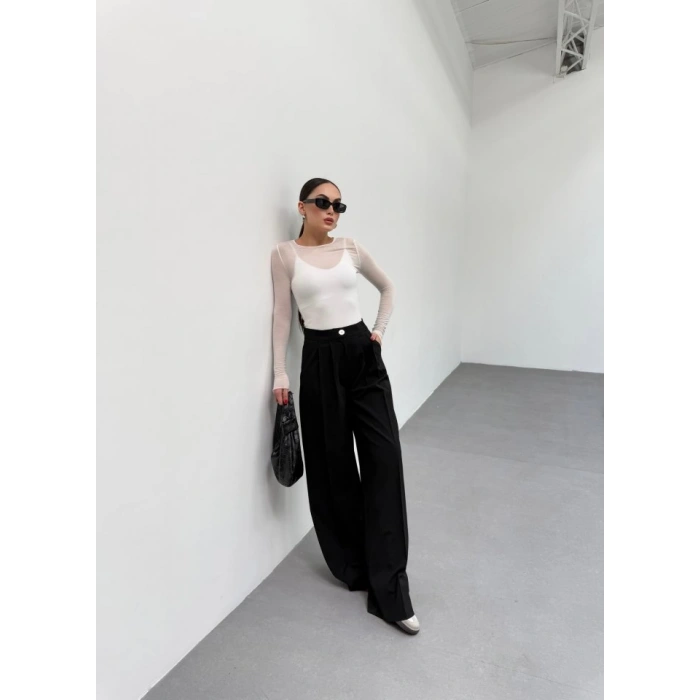 230 Gr Poly Viscose Full Lycra Pi̇leli̇ Palazzo Pantolon