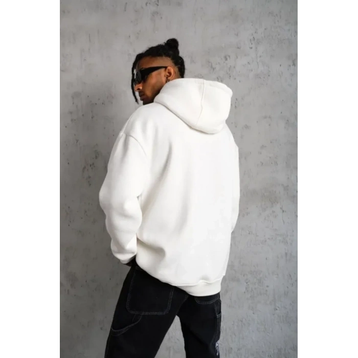 3 İplik Kapşonlu Sweatshirt Hoodie - Beyaz