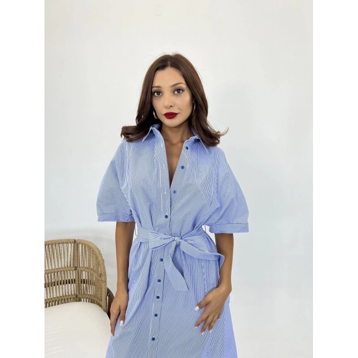 5318 ELBİSE-MAVİ BEYAZ ÇİZGİLİ