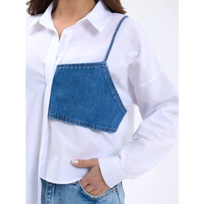 5419 GÖMLEK-MAVİ CEPLİ BEYAZ