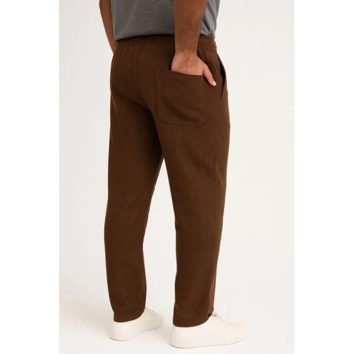 Erkek Keten Pantolon – Cepli, Beli Lastikli Ve Bağcıklı, Nefes Alan Rahat Kalıp, Yazlık Ve Baharlık Günlük Giyim, Şık - Konforlu Boru Paça Model - Kahverengi