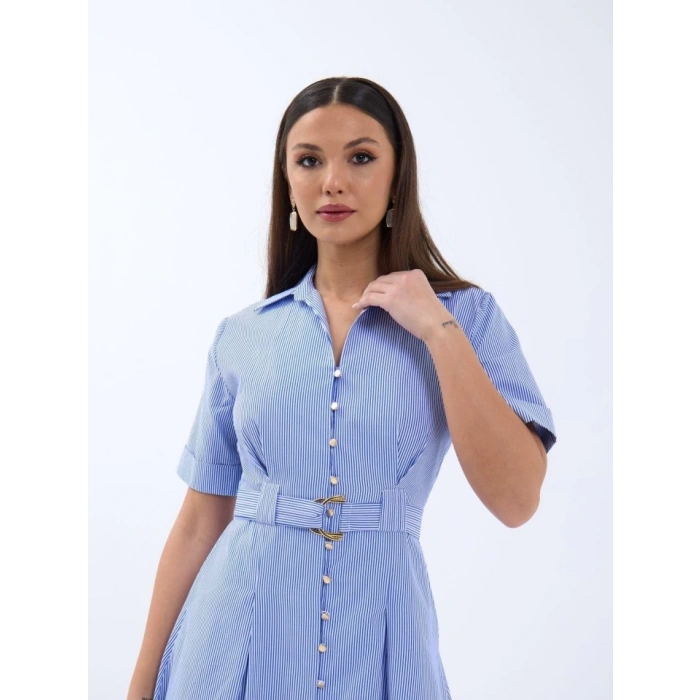 6948 ELBİSE-MAVİ BEYAZ ÇİZGİLİ