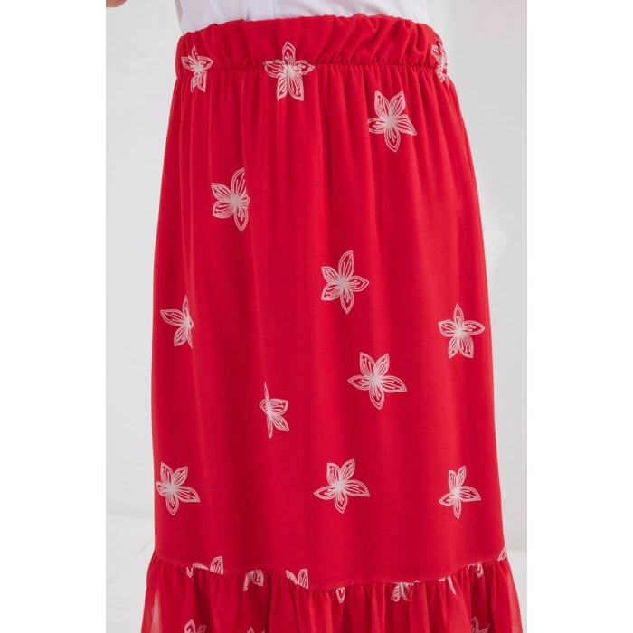 8010 Desenli Şifon Etek - A.Kırmızı