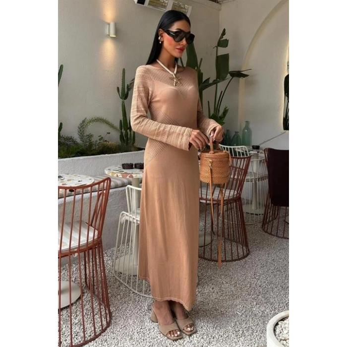 Ajur Detaylı Bisiklet Yaka Triko Elbise 2861