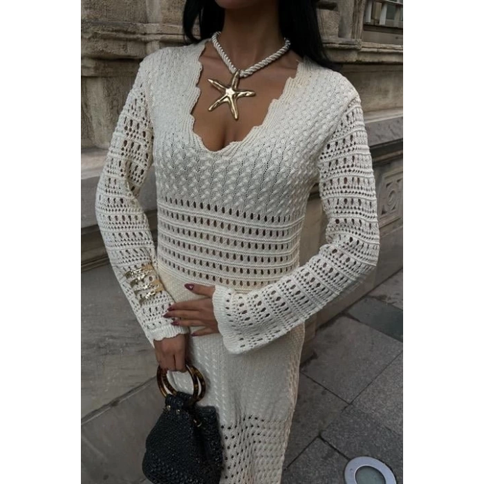 Ajur Detaylı İspanyol Kol Elbise 2840