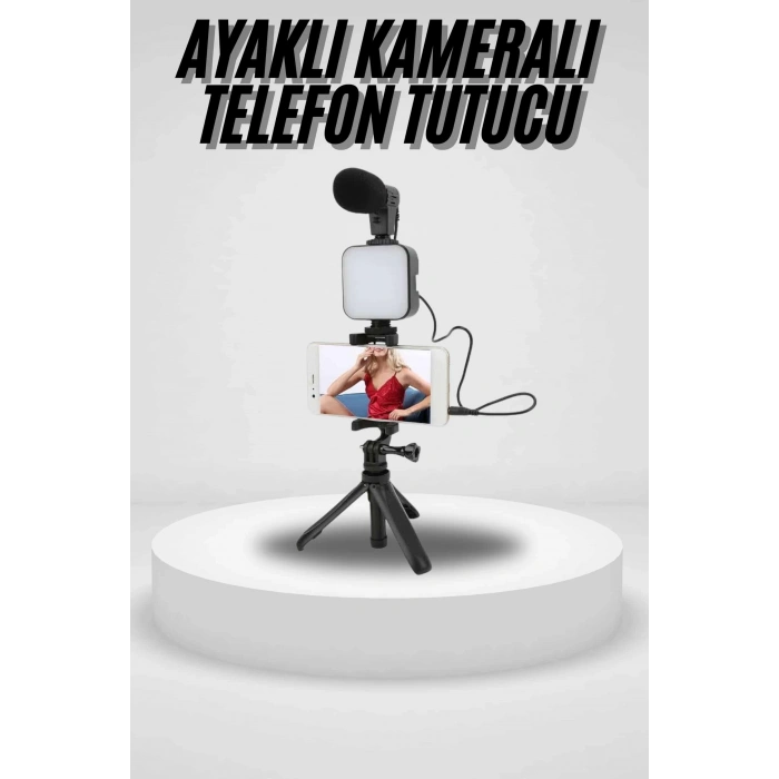 Akıllı Telefon Vlog Kiti Tripod Mini Mikrofonlu Telefon Tutucu