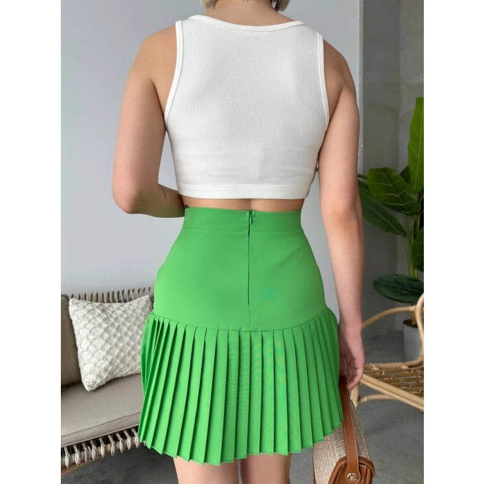 Altı pliseli mini etek yeşil s24705