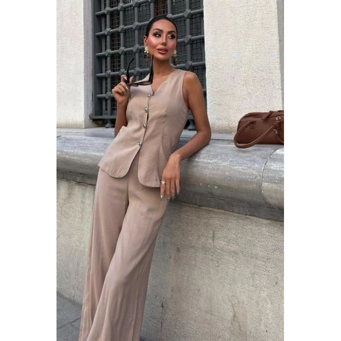 Arkası Bağcıklı Yelek Plazza Pantolon Modal Takım 10202-08