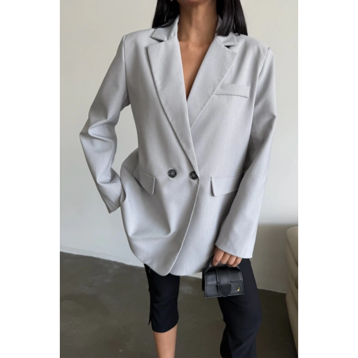 ARKASI YIRTMAÇ DETAYLI CEKET - Gri